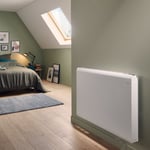 Radiateur connecté électrique à inertie fluide GoodHome Iriya blanc 1500W horizontal.