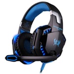 Casque PC bleu et noir pour PC Gamer, Longueur du Câble: Environ 2.2m + Sur-oreille Jeu Gaming Écouteur Bandeau avec Micro Basse Stéréo LED Lumière