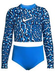 Nike Wild Long Sleeve Crop Top & High Waist Set - Photo Blue, Blue, Size L