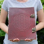 Real Leather Visitor Book Flower of Life Huge  10x13" (200 pages) Journal Diary