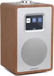 CR4+ Radio Numérique Portable Dab/Dab+,Bluetooth 5.3,Radio FM de Cuisine/de Chevet,Meuble en Bois,Double Alarme,Réveil,40 Présélections,écran Couleur,Alimentation Secteur et Piles,Noyer(Q146)