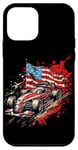 iPhone 12 mini Vintage Auto Racing Car American Flag 4th of July, Auto Race Case