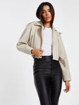 Quiz Stone Cropped Biker Jacket, Natural, Size M, Women