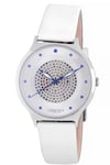 Johan Eric WoMens JE1600-04-001 Orstead Round Stainless Steel Silver Sunray Dial Swarovski Crystal Watch - White Leather - One Size