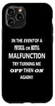 Coque pour iPhone 11 Pro Ordinateur de jeu amusant avec inscription « Turn Me Off And On Again »