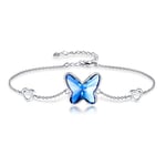 GEORGE · SMITH Classique Papillon Bracelet Femme Argent Plaqué Bracelet Femme avec Cristal Bleu, Femme Bracelet Anniversaire Cadeau De Noël pour Femme Maman