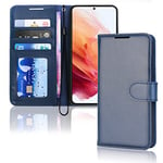 TECHGEAR Galaxy S21 FE 5G Leather Wallet Case, Flip Protective Case Cover with Wallet Card Holder, Stand and Wrist Strap - Blue PU Leather with Magnetic Closure Designed For Samsung S21 Fan Edition