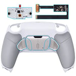 eXtremeRate Silver Real Metal Buttons (RMB) Version RISE4 Remap Kit for ps5 Controller BDM-010 BDM-020 with Gray Rubberized Grip White Redesigned Back Shell - Without Controller