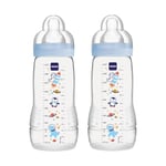 MAM Easy Active Lot de 2 biberons (330 ml) avec tétine MAM Taille 2 en silicone SkinSoft, bouteille de lait avec forme ergonomique, 4 mois et plus, espace