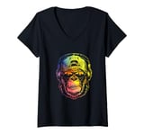 Womens DJ Monkey with Sunglasses Headphones V-Neck T-Shirt