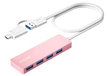 BYEASY Hub USB, USB 3.1 C vers USB 3.0 avec 4 Ports et câble étendu de 0,6 m, répartiteur USB Portable Ultra Fin pour MacBook, Mac Pro/Mini, iMac, PS4, PS5, Surface Pro, clé USB, Samsung (Rose)