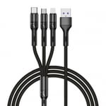 3-i-1-kabel USB-A til USB-C/Lightning/Micro-USB, 1 m, svart