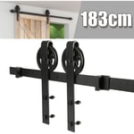 183CM Quincaillerie Kit de Rail pour Porte Coulissante, Ensemble Industriel Hardware kit pour Porte Suspendue en Bois Système de Porte avec Roulettes