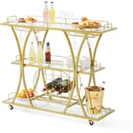 Mophorn - vevor Desserte Bar 3 Niveaux 111 x 35 x 93 cm Chariot de Service en Acier et Verre Trempe Chargeant 82 kg Bar Roulant avec Porte-Bouteilles