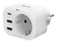 Hama - Strömadapter - Multiple Plug, 1 Usb-C Pd, 2 Usb-A, Protective Contact, 20W - 250 V - 4000 Watt - Utgångskontakter: 4 - Vit