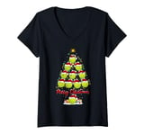 Womens Tennis Sports Xmas Lighting Santa Tennis Ball Christmas Tree V-Neck T-Shirt