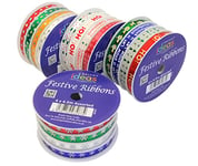 Bright Ideas Metallic Festive Ribbon. PK04 Ribbon Spools for Gift Wrapping, Christmas Party Decoration, Bow Making, Christmas Wrapping. 16 Assorted Colour Festive Designs of 10mm Ribbon. BI0965.