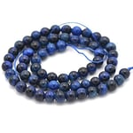 Fil/brin de 39 cm perles ronde 4/6/8/10 mm au choix (pour environ 2 bracelets), pierre naturelle en vrac idéale pour toutes créations de bijoux artisanales (Oeil de tigre bleu, Perle 6 mm)