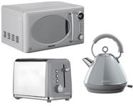 Daewoo Kensington Pyramid Kettle, 2-Slice Toaster & Microwave Matching Set Grey