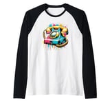 Splash Art Vintage Telephone Landline Dial Raglan Baseball Tee