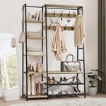 YITAHOME Portemanteau avec Rangement pour Chaussures, Arbre d'entrée sur Pied avec Banc, Porte-Manteau Industriel avec 5 étagères, Tringle à Vêtements pour Chambre à Coucher Salon Couloir, Chêne