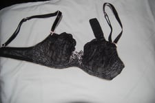 Black Lace Unpadded Balcony Bra Fun And Flirty Marks and Spencer Size 30B BNWT