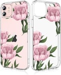 Coque Iphone 12 Mini Fleur De Pivoine Rose Motif Transparente Housse Hybride Double Couche Arrière Rigide Pc + Antichoc Tpu Bumper Housse Iphone 12 Mini, 5.4 Pouces - Pivoine Rose