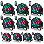 U`King 10 PCS RGB Lumiere de Scene avec Son Activé, 72W Par 36 LED Projecteur Jeux de Lumiere Eclairage Scene avec Télécommande, Lumière Disco pour Fête DJ Bars Groupe Concerts Halloween Noël