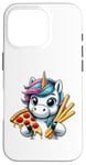 Coque pour iPhone 16 Pro Licorne mangeant de la pizza et des baguettes à pain pour garçons, filles, femmes, enfants