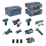 BOSCH Kit 12V BMK8-28ED3 (GSR 12V-15 + GDR 12V-105 + GWB 12V-10 + GWS 12V-76 + GOP 12V-28 + GSA 12V-14 + GHO 12V-20)