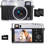 Appareil Photo Numérique 4K 48 Mp Avec Carte 32 G,Mise Au Point Automatique,Viseur Optique 16X,Appareil Photo Compact,Avec 2 Poches Pour Appareil Photo Sans Fil,Flash Pour Débutants,