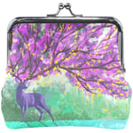 Purse,Fantastique Animal Purple Deer avec De Beaux Portefeuilles en Bois De Cerf Porte-Monnaie Confortable pour Faire du Shopping À Pied,11.5(W) x10.5(L) x3(T) cm