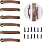 6 Pcs Poignée Meuble Cuir, Poignée De Porte En Cuir, Bouton De Portes Placard Poignee Cuir Bouton De Tiroir, Pour Les Armoires De Cuisine, Armoire, Salle De Bain¿Kaki¿