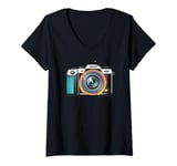 Womens Colorful Lens Camera Photography Take a Picture Snap a Photo V-Neck T-Shirt