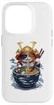 Coque pour iPhone 14 Pro Chat Samouraï mangeant des ramen Anime