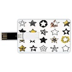 8G USB Flash Drives Credit Card Shape Star Memory Stick Bank Card Style Sweet Sixteen Stars Hand Drawn Style Colorful Art Rock Punk Themed Teen Design,Yellow White Waterproof Pen Thumb Lovely Jump Dr