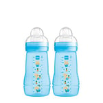 MAM Easy Active Lot de 2 biberons en silicone SkinSoft 270 ml avec tétine MAM Taille 1 en silicone SkinSoft, bouteille de lait avec forme ergonomique, 0 + mois, lapin