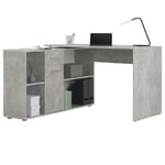 Bureau d'angle CARMEN table avec meuble de rangement intégré et modulable 4 étagères 1 porte et 1 tiroir, décor béton