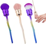 3 PACK Rose Nail Art Dust Cleaner Brush Super Soft Concealer Facial Brush Professional Nail Art Tool for Nail Trimming Cleaning Makeup Brush Tools for Women Girls Nail Art Manicure Tools