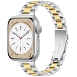 Vamyzji Metal Compatible with Apple Watch Series 10 Strap 42mm 41mm 40mm 38mm for Women/Men, Stainless Steel Slim Metal Gold Apple Watch Strap for SE, iWatch Series 10 9 8 7 6 5 4 3 2 1(Silver/Gold)