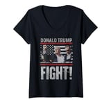 Womens Donald Trump Fist Pump We Fight American Flag Trump 2024 V-Neck T-Shirt