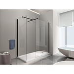 Paroi De Douche Angulaire type walk-in 8MM Avec Verre Transparent Cadre Noir Mat 100X120 - Nala