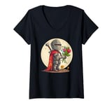 Womens Valentine's Knight with flowers in hand costume V-Neck T-Shirt