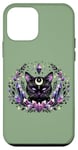 iPhone 12 mini Sage Green Cat Cute Black Cat Goth Witchy Cat Witch Cat Moon Case