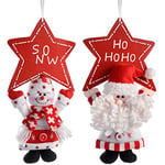 WeRChristmas Décoration à Suspendre Père Noël et Bonhomme de Neige Tenant étoile, 30 cm – Multicolore, Lot de 2