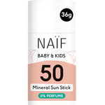 Naïf - Stick solaire avec formule minérale - pour bébé & enfant - SPF 50 - sans microplastiques, huiles minérales ou silicone - Protection UVA et UVB - Testé dermatologiquement - 0% Parfum - 36GR