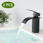 2× Cecipa Robinet Lavabo Cascade Noir Confortable Robinet Salle de Bain Durable Mitigeur Lavabo Robuste en Laiton+Inox Peinture Noir - Noir