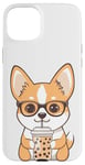 iPhone 15 Plus Cute Pun Corgi Dog Drink Bubble Tea Boba Tea Puppy Dog Lover Case