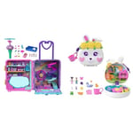 Polly Pocket Pollyville, Resort Roll Away Playset with Rolling Wheels, 5 Play Areas & Dolls and Playset, Animal Toys, Flower Garden Bunny Compact with Water Play