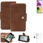 Wallet Case for OnePlus 8 Protective Cover + earphones Cell Phone bag Brown